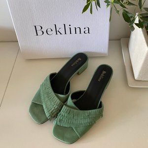 Beklina green suede fringe slides